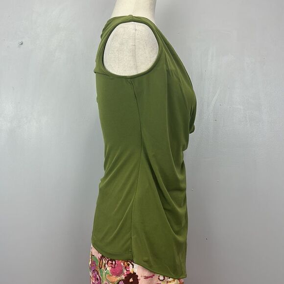 Carmen Marc Valvo Sz XS  Draped Crossover Knit Top OLIVE GREEN  B37 - Picture 6 of 8
